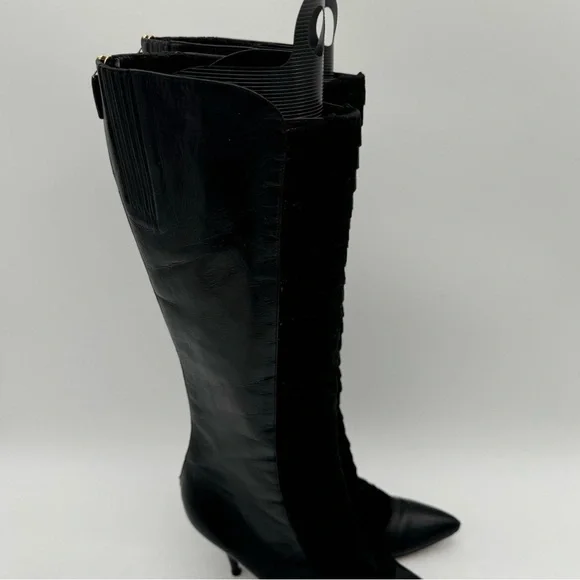 Oscar De la Renta 2009 Y2K Leather Italian Knee High Boots 41
